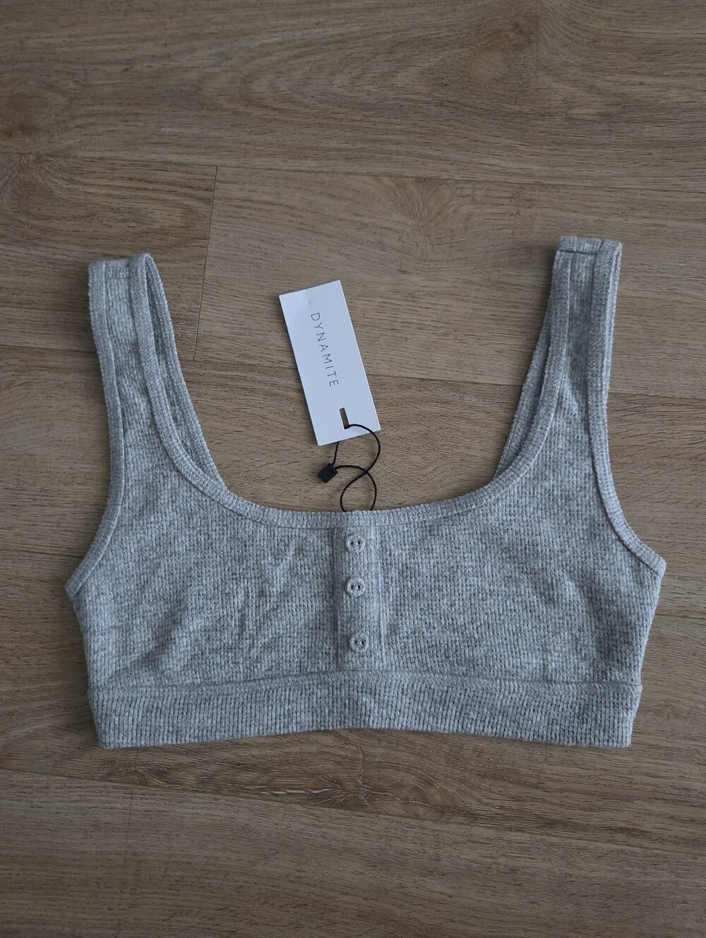 Light Heather Gray Ribbed Scoop Bralette with Front Buttons